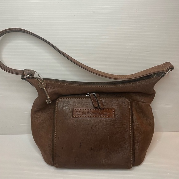 Fossil Handbags - VTG Brown Leather Fossil Shoulder Bag Medium Key Charm